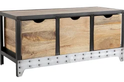 Meuble de rangement industriel en bois manguier massif et métal noir 3 tiroirs L100 cm ATELIER