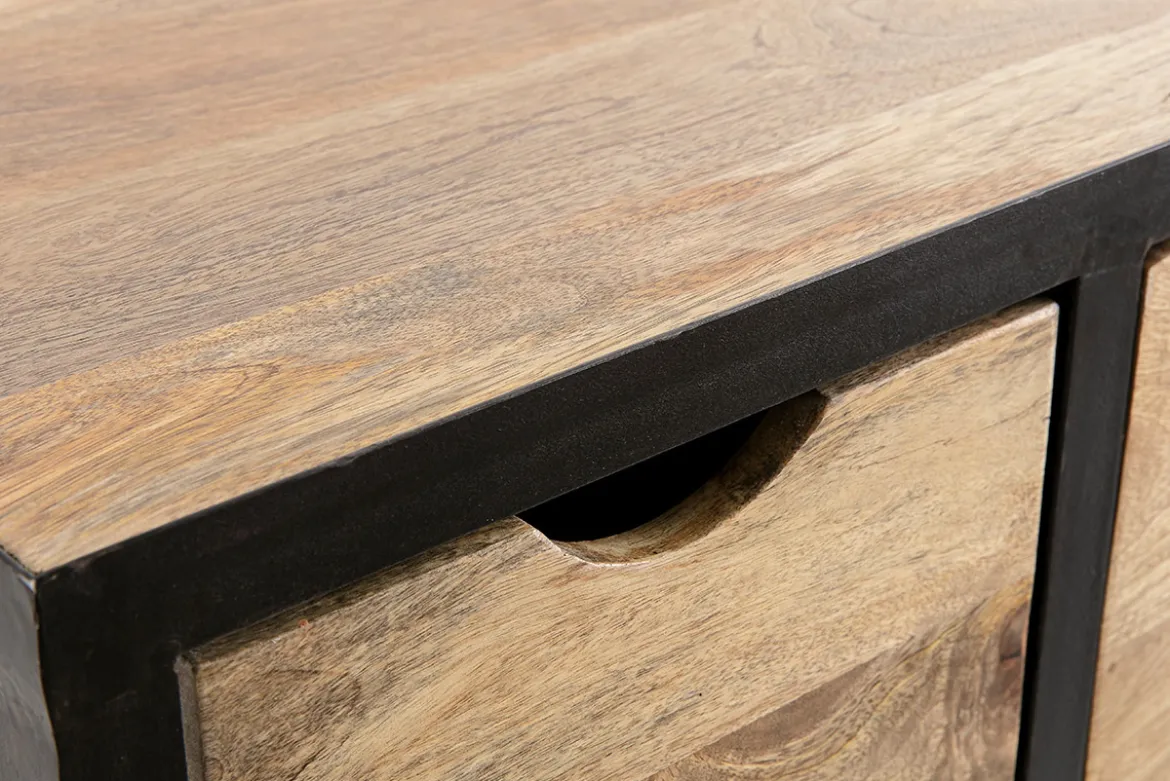 Meuble de rangement industriel en bois manguier massif et métal noir 3 tiroirs L100 cm ATELIER
