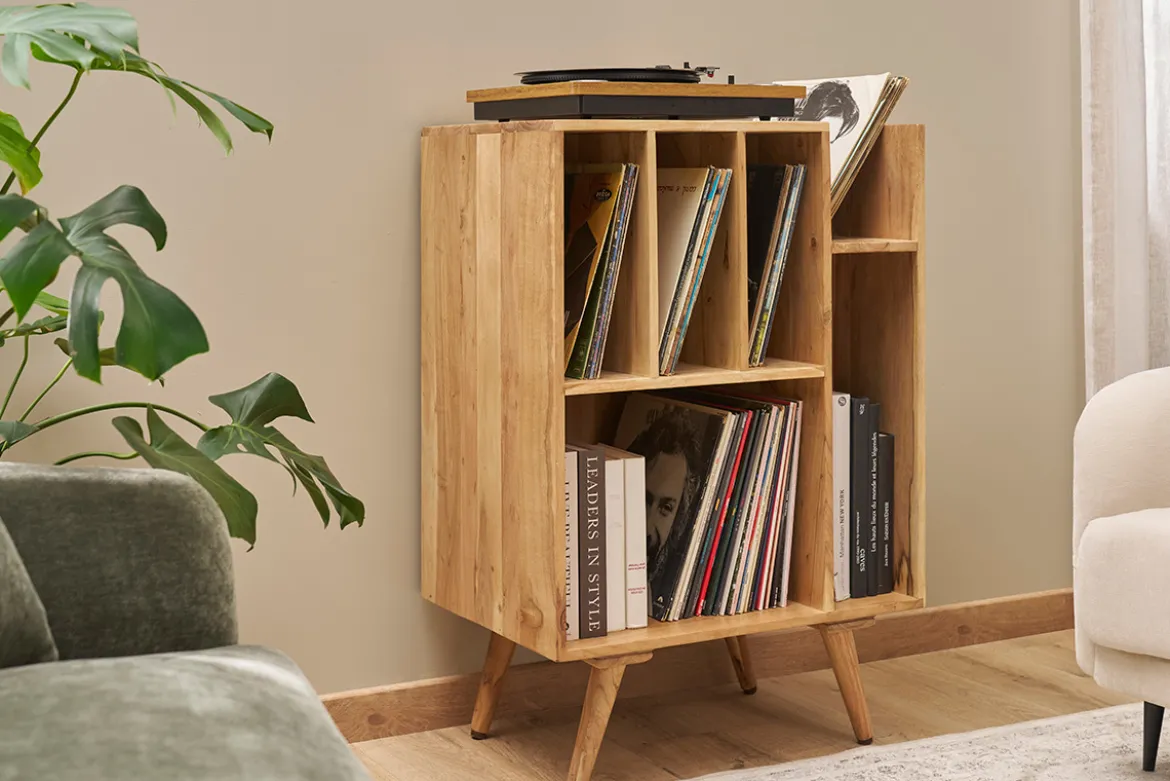 Meuble de rangement vinyles en bois massif L65 cm VIRGILE