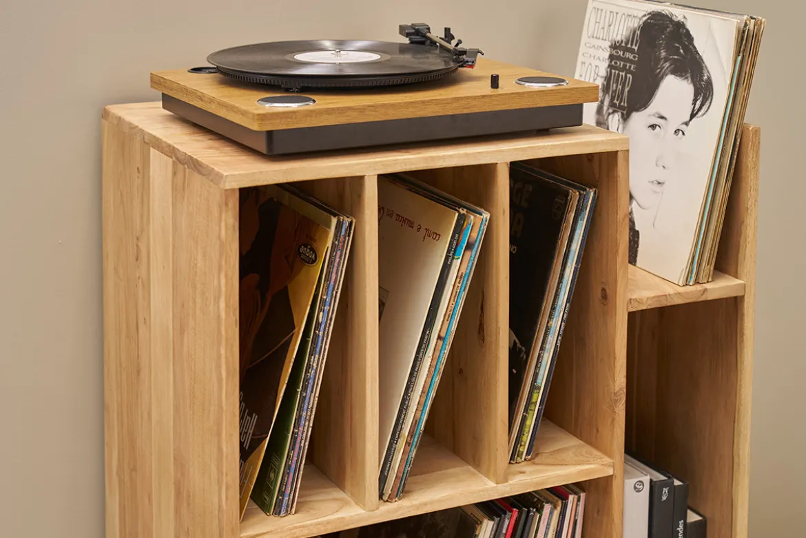 Meuble de rangement vinyles en bois massif L65 cm VIRGILE