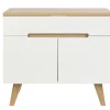 Meuble de salle de bain blanc laqué brillant et finition bois clair L90 cm MELKA