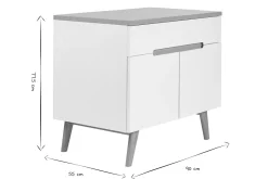 Meuble de salle de bain blanc laqué brillant et finition bois clair L90 cm MELKA