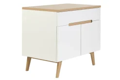Meuble de salle de bain blanc laqué brillant et finition bois clair L90 cm MELKA