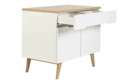 Meuble de salle de bain blanc laqué brillant et finition bois clair L90 cm MELKA
