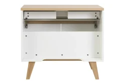 Meuble de salle de bain blanc laqué brillant et finition bois clair L90 cm MELKA
