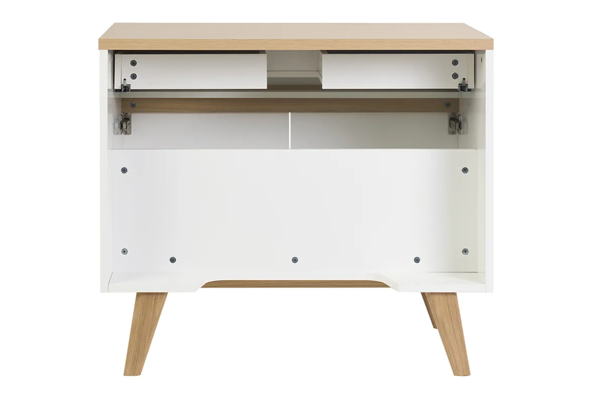 Meuble de salle de bain blanc laqué brillant et finition bois clair L90 cm MELKA