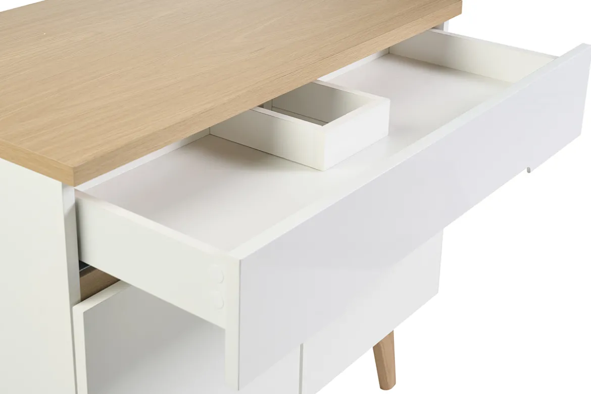 Meuble de salle de bain blanc laqué brillant et finition bois clair L90 cm MELKA