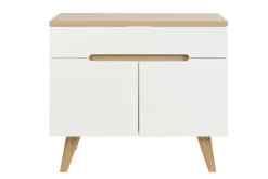 Meuble de salle de bain blanc laqué brillant et finition bois clair L90 cm MELKA
