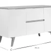 Meuble de salle de bain blanc laqué brillant et finition bois clair L140 cm MELKA