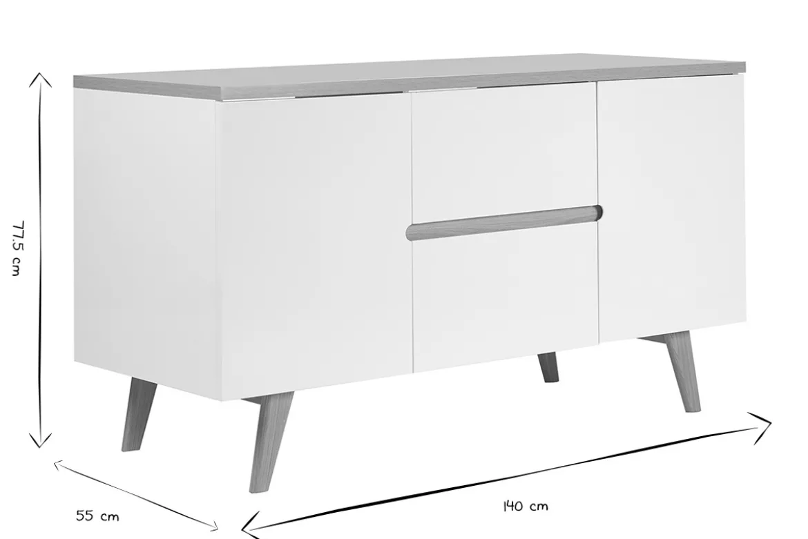 Meuble de salle de bain blanc laqué brillant et finition bois clair L140 cm MELKA