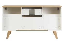 Meuble de salle de bain blanc laqué brillant et finition bois clair L140 cm MELKA