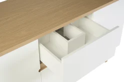 Meuble de salle de bain blanc laqué brillant et finition bois clair L140 cm MELKA