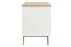 Meuble de salle de bain blanc laqué brillant et finition bois clair L140 cm MELKA