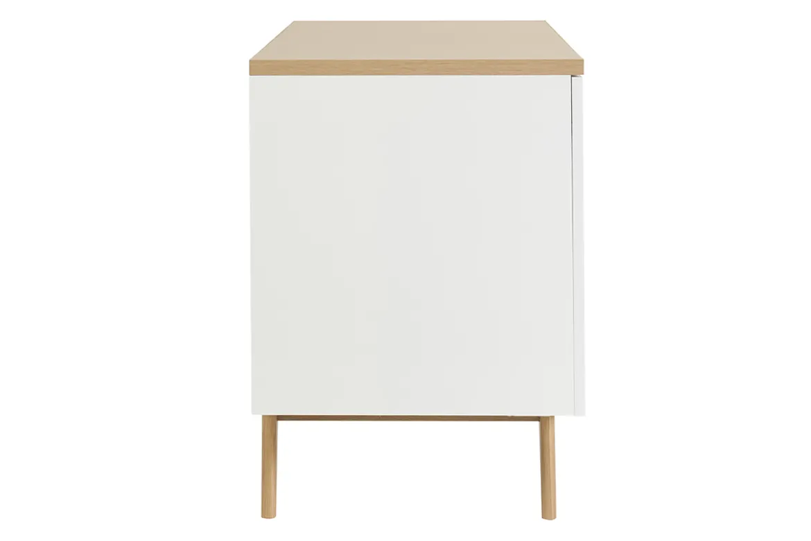 Meuble de salle de bain blanc laqué brillant et finition bois clair L140 cm MELKA