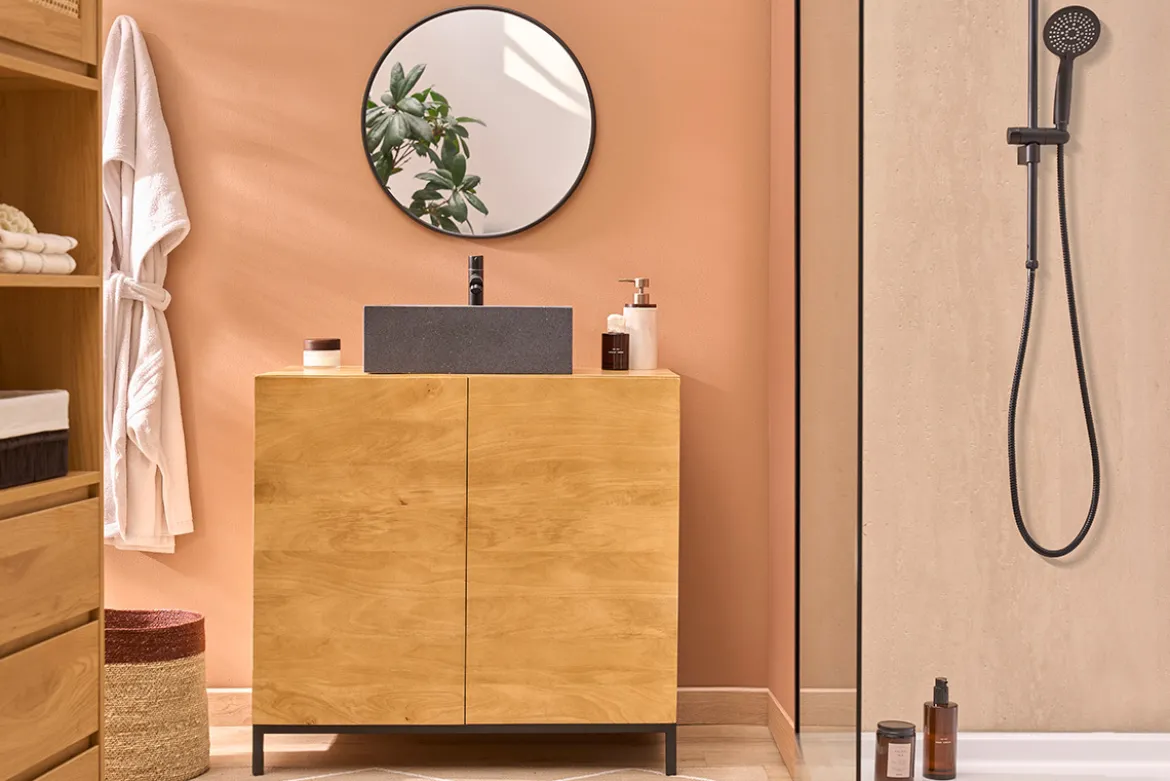 Meuble de salle de bain en bois manguier massif L80 cm YPSTER