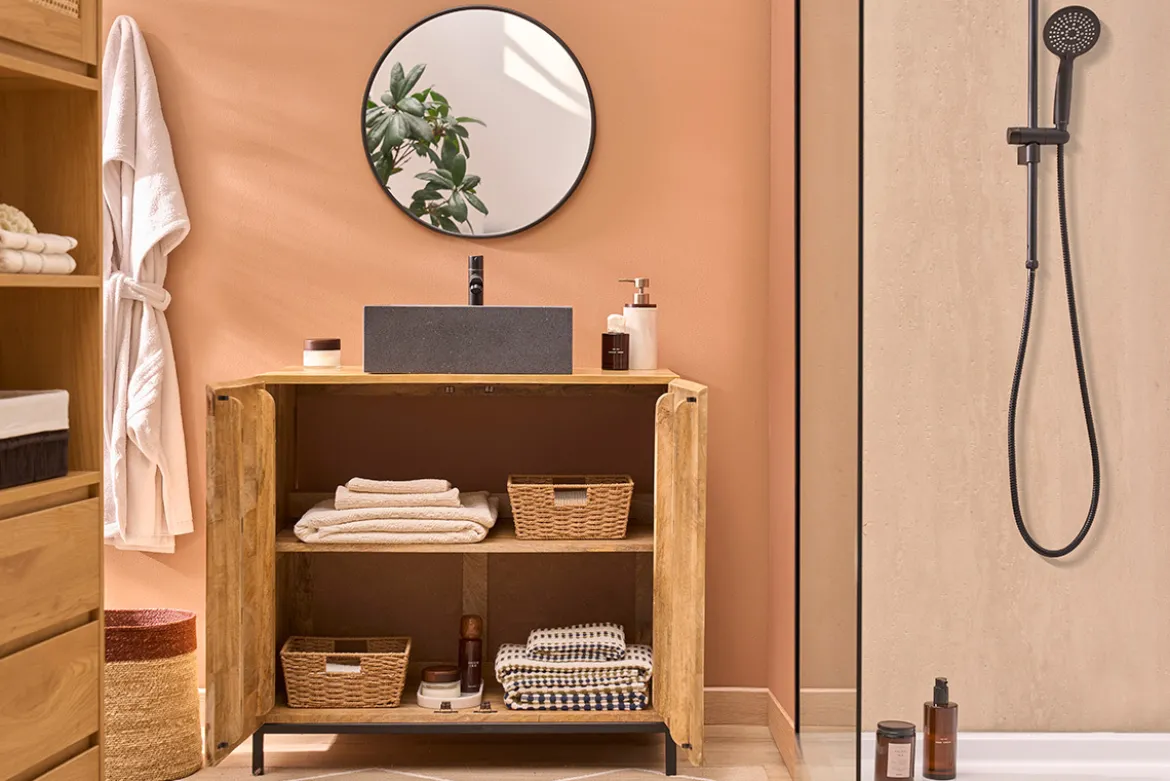 Meuble de salle de bain en bois manguier massif L80 cm YPSTER