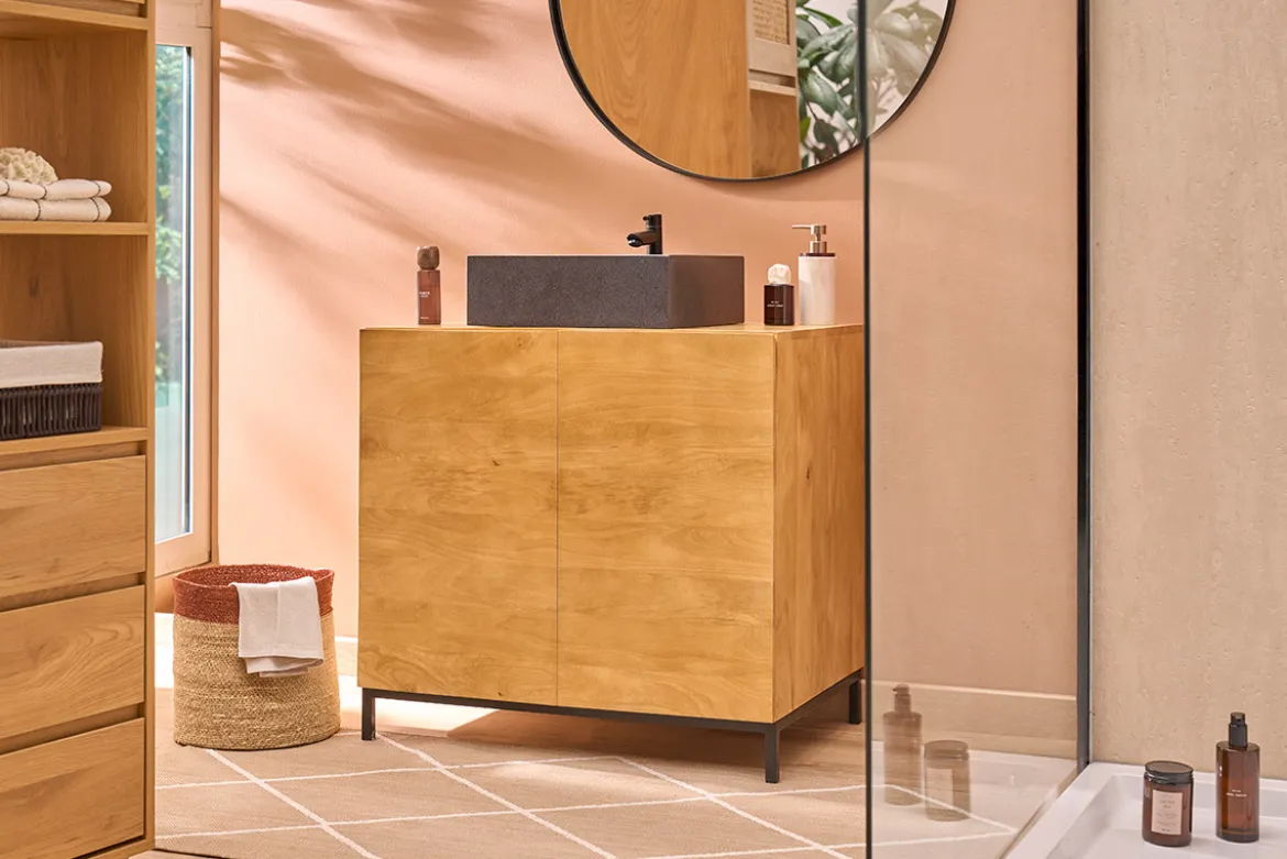 Meuble de salle de bain en bois manguier massif L80 cm YPSTER