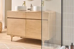 Meuble de salle de bain en bois chêne massif L120 cm ESTEBAN