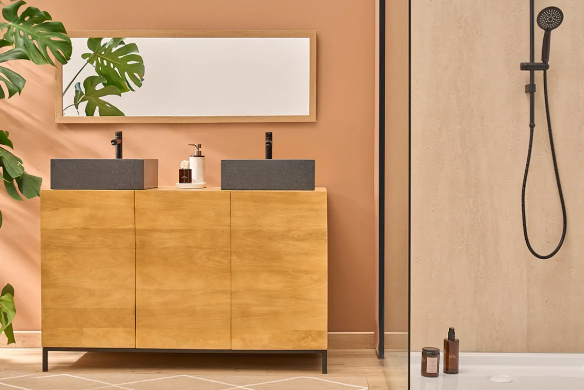 Meuble de salle de bain en bois manguier massif L120 cm YPSTER
