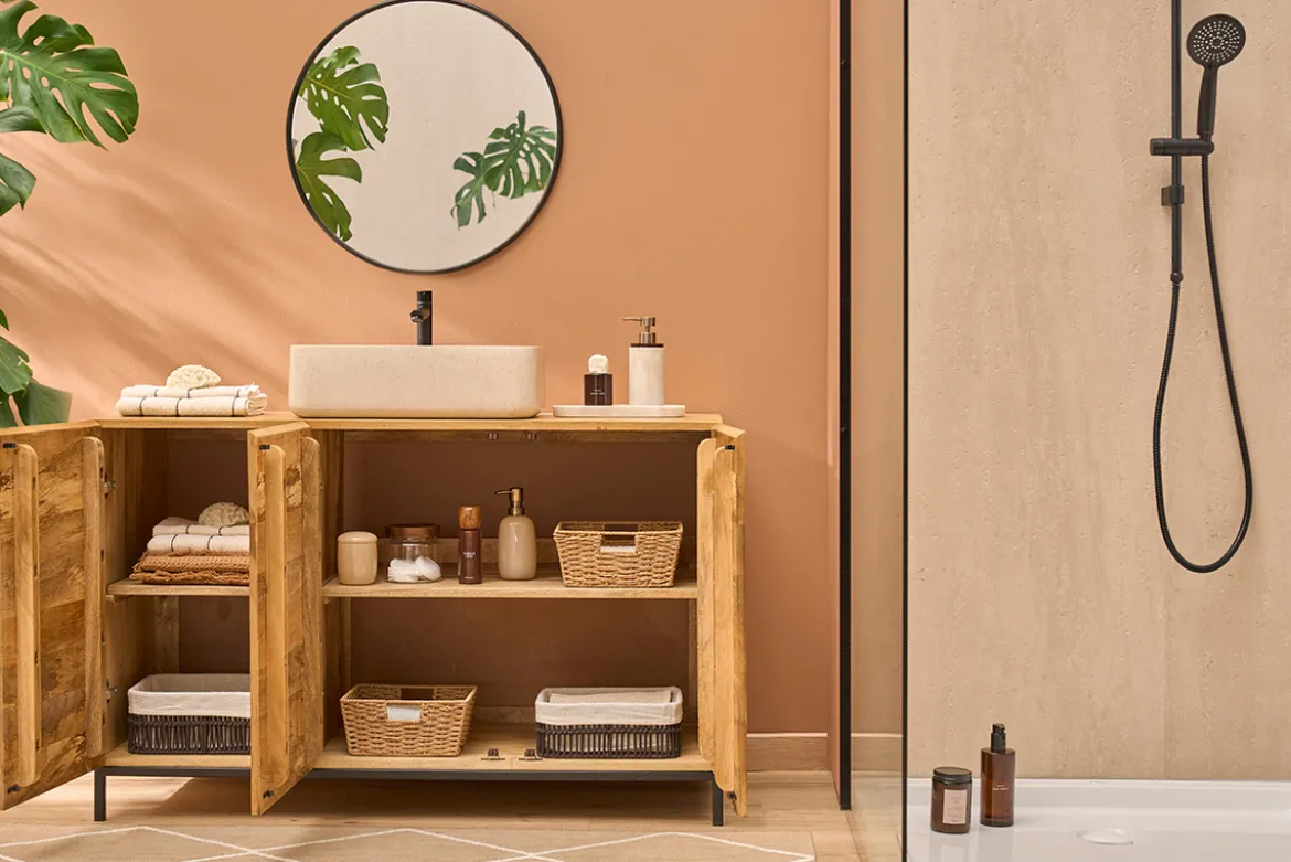 Meuble de salle de bain en bois manguier massif L120 cm YPSTER