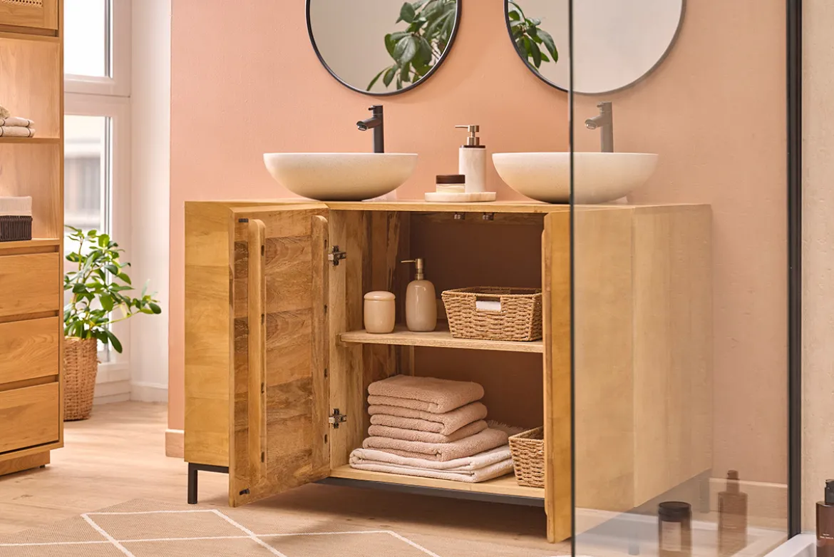 Meuble de salle de bain en bois manguier massif L120 cm YPSTER