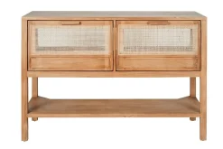 Meuble de salle de bain en bois teck massif et cannage rotin L120 cm RIVO