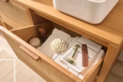 Meuble de salle de bain en bois teck massif et cannage rotin L120 cm RIVO