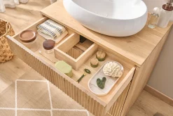 Meuble de salle de bain en bois chêne massif L80 cm ALISTAIR