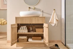 Meuble de salle de bain en bois chêne massif L80 cm ALISTAIR