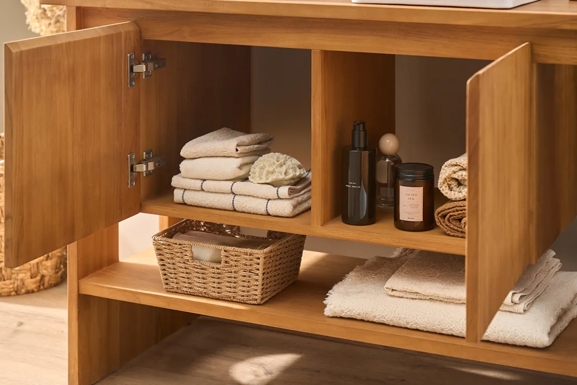 Meuble de salle de bain en bois teck massif L120 cm ALBE