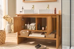 Meuble de salle de bain en bois teck massif L120 cm ALBE