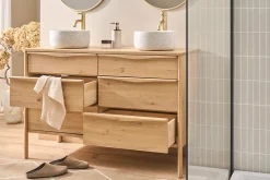 Meuble de salle de bain en bois chêne massif L120 cm MARIN