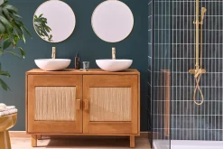 Meuble de salle de bain en bois teck massif et corde tressée L120 cm MOSSA
