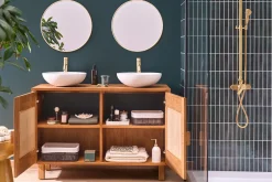 Meuble de salle de bain en bois teck massif et corde tressée L120 cm MOSSA