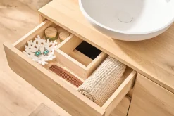 Meuble de salle de bain en bois clair chêne massif L140 cm SINCLAIR