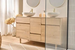 Meuble de salle de bain en bois clair chêne massif L140 cm SINCLAIR
