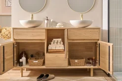 Meuble de salle de bain en bois clair chêne massif L140 cm SINCLAIR