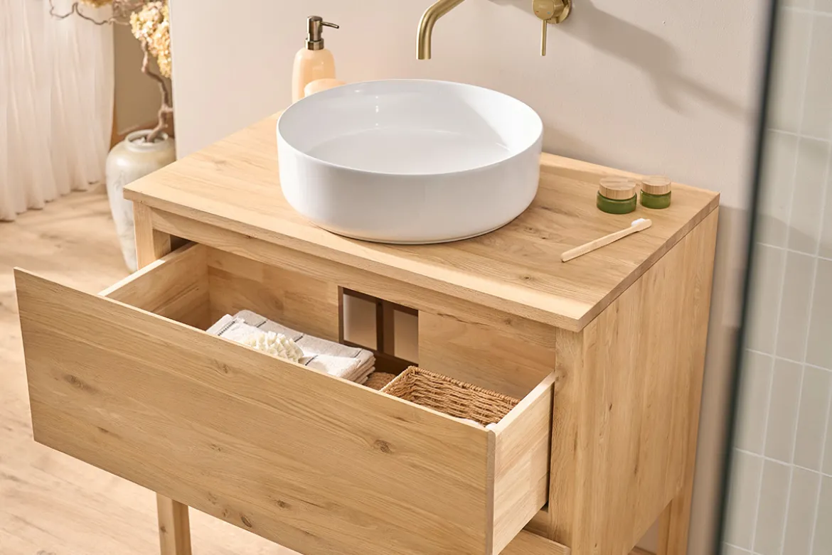 Meuble de salle de bain en bois chêne massif L80 cm JOSHUA