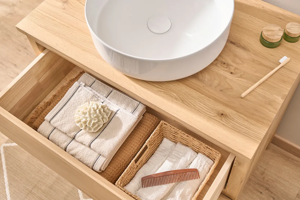 Meuble de salle de bain en bois chêne massif L80 cm JOSHUA