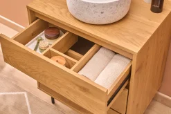 Meuble de salle de bain finition bois clair chêne et métal noir L60 cm ARAGON