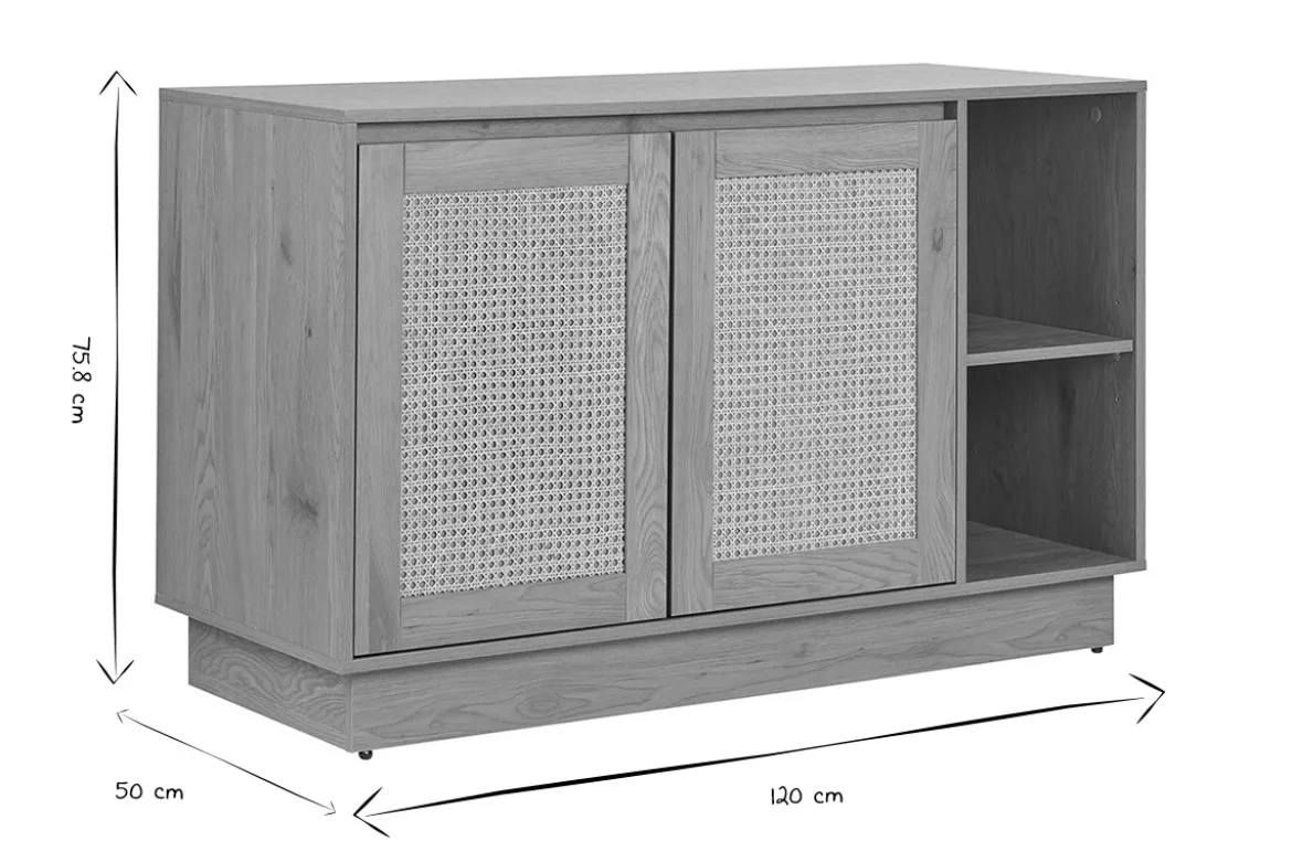 Meuble de salle de bain finition bois clair chêne et cannage rotin L120 cm ALICANTE