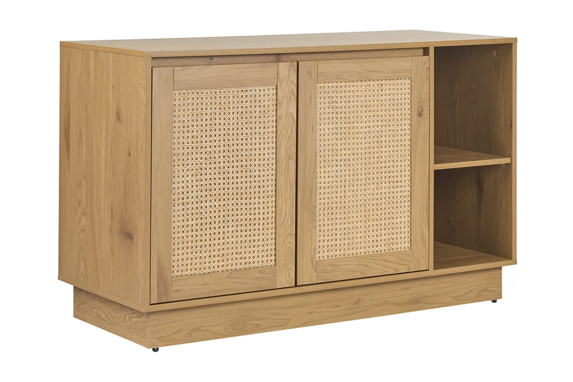 Meuble de salle de bain finition bois clair chêne et cannage rotin L120 cm ALICANTE