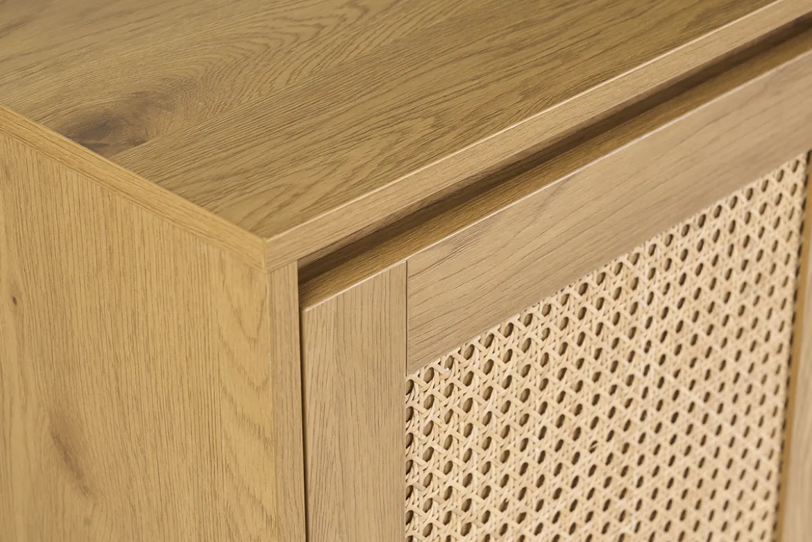Meuble de salle de bain finition bois clair chêne et cannage rotin L120 cm ALICANTE