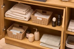 Meuble de salle de bain finition bois clair chêne et cannage rotin L120 cm ALICANTE