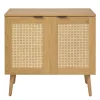 Meuble de salle de bain finition bois clair, cannage rotin et métal noir L80 cm MANILLE