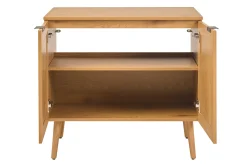 Meuble de salle de bain finition bois clair, cannage rotin et métal noir L80 cm MANILLE