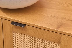 Meuble de salle de bain finition bois clair, cannage rotin et métal noir L80 cm MANILLE
