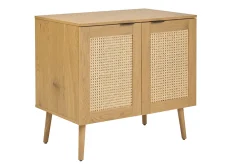 Meuble de salle de bain finition bois clair, cannage rotin et métal noir L80 cm MANILLE