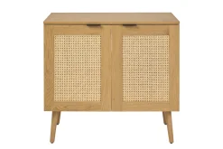 Meuble de salle de bain finition bois clair, cannage rotin et métal noir L80 cm MANILLE