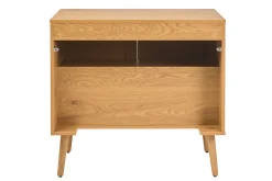 Meuble de salle de bain finition bois clair, cannage rotin et métal noir L80 cm MANILLE